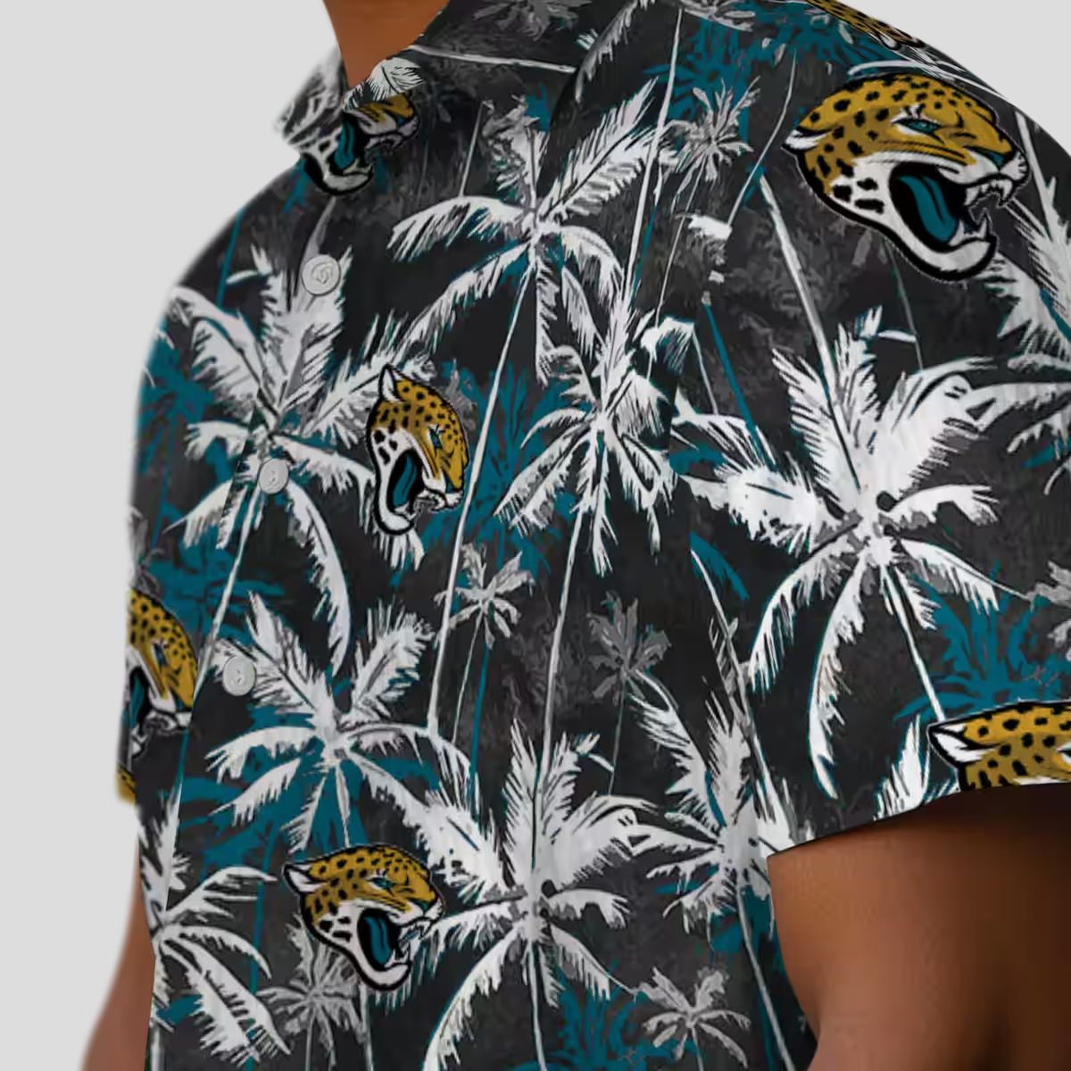 Jacksonville Jaguars Palm Pattern Hawaiian Shirt, Black Teal NFL Football Shirt