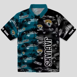 Jacksonville Jaguars Palm Silhouettes Teal Hawaiian Shirt, Custom NFL Fan Apparel