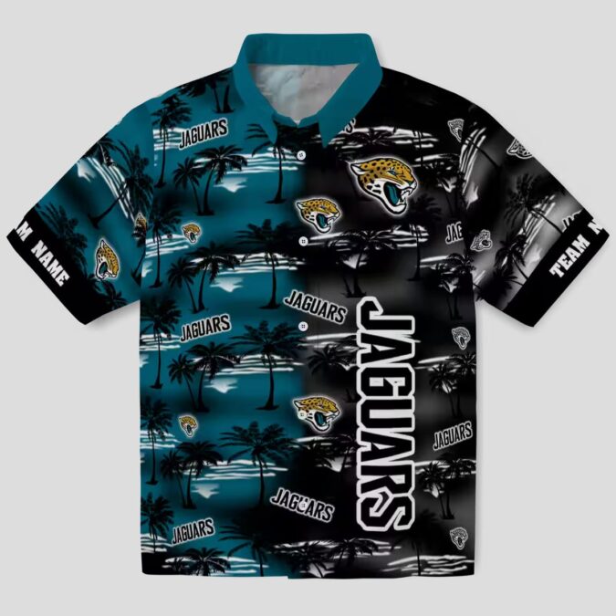 Jacksonville Jaguars Palm Silhouettes Teal Hawaiian Shirt, Custom NFL Fan Apparel