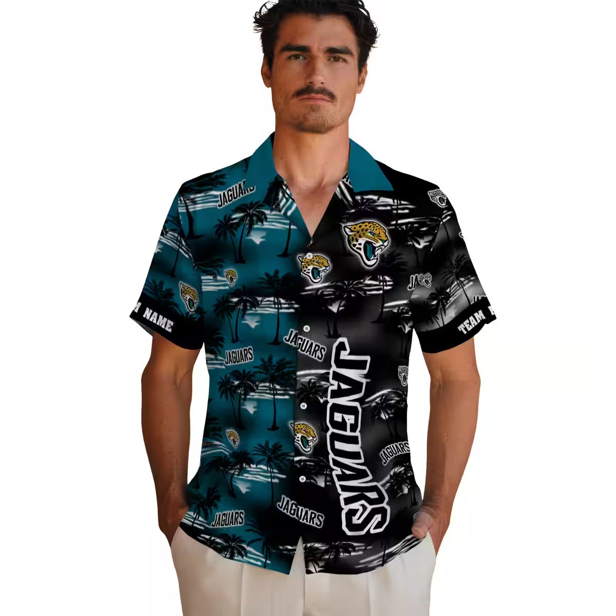 Jacksonville Jaguars Palm Silhouettes Teal Hawaiian Shirt, Custom NFL Fan Apparel