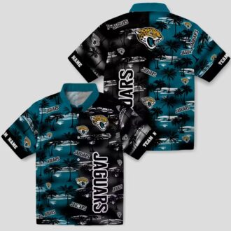 Jacksonville Jaguars Palm Silhouettes Teal Hawaiian Shirt, Custom NFL Fan Apparel