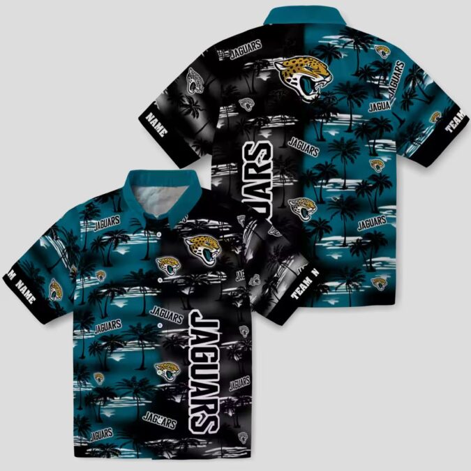 Jacksonville Jaguars Palm Silhouettes Teal Hawaiian Shirt, Custom NFL Fan Apparel
