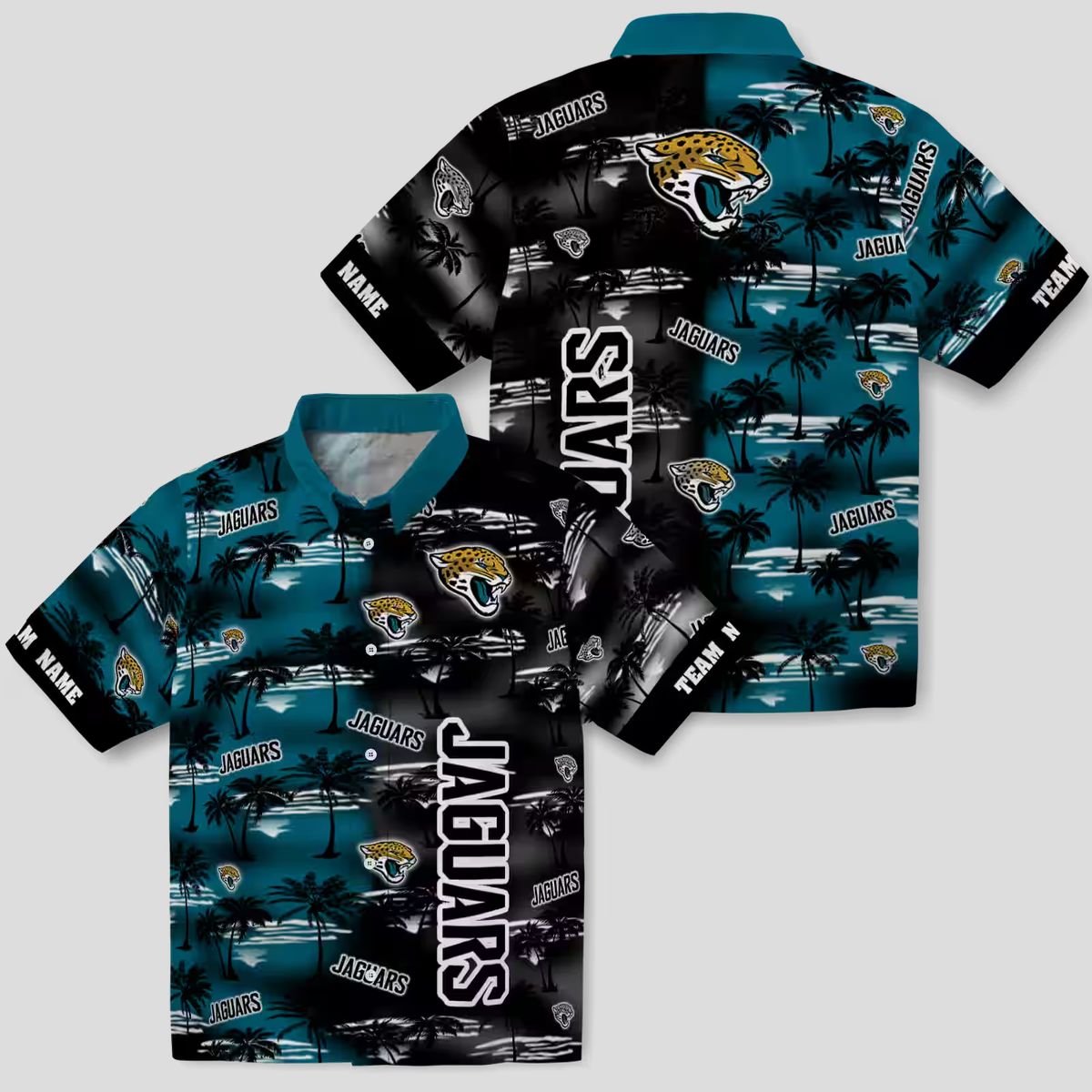 Jacksonville Jaguars Palm Silhouettes Teal Hawaiian Shirt, Custom NFL Fan Apparel
