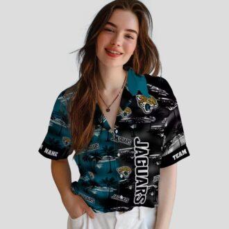 Jacksonville Jaguars Palm Silhouettes Teal Hawaiian Shirt, Custom NFL Fan Apparel