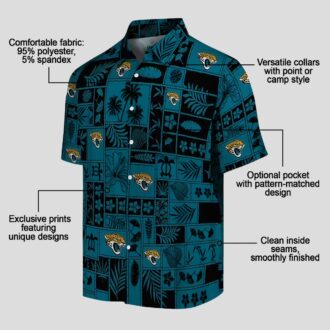 Jacksonville Jaguars Patchwork Tropical Shirt - Teal Black Hawaiian Design for NFL Fans