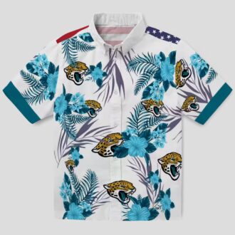 Jacksonville Jaguars Patriotic Hawaiian Shirt – Teal & White Hibiscus Design