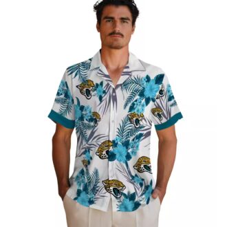 Jacksonville Jaguars Patriotic Hawaiian Shirt – Teal & White Hibiscus Design