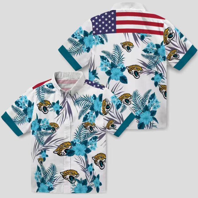 Jacksonville Jaguars Patriotic Hawaiian Shirt – Teal & White Hibiscus Design