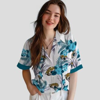 Jacksonville Jaguars Patriotic Hawaiian Shirt – Teal & White Hibiscus Design