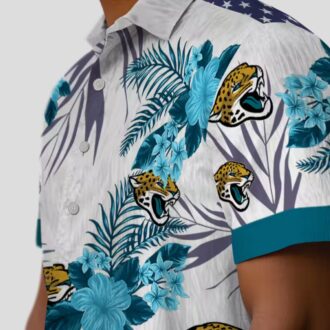 Jacksonville Jaguars Patriotic Hawaiian Shirt – Teal & White Hibiscus Design