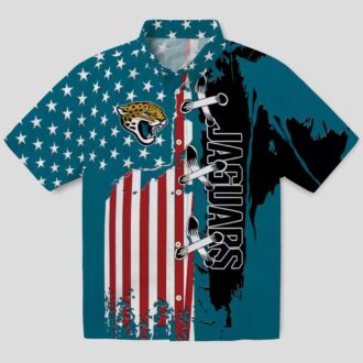 Jacksonville Jaguars Stitched Flag Hawaiian Shirt, Teal Tropical NFL Fan Apparel