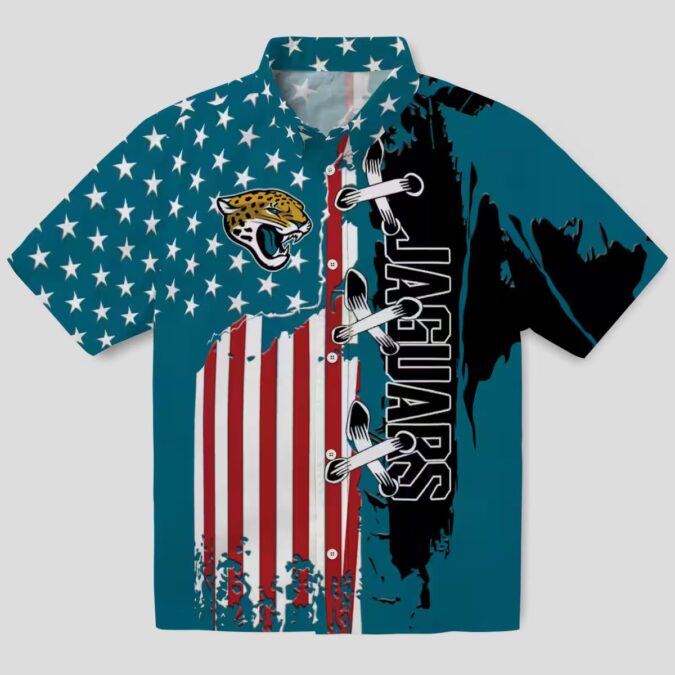 Jacksonville Jaguars Stitched Flag Hawaiian Shirt, Teal Tropical NFL Fan Apparel