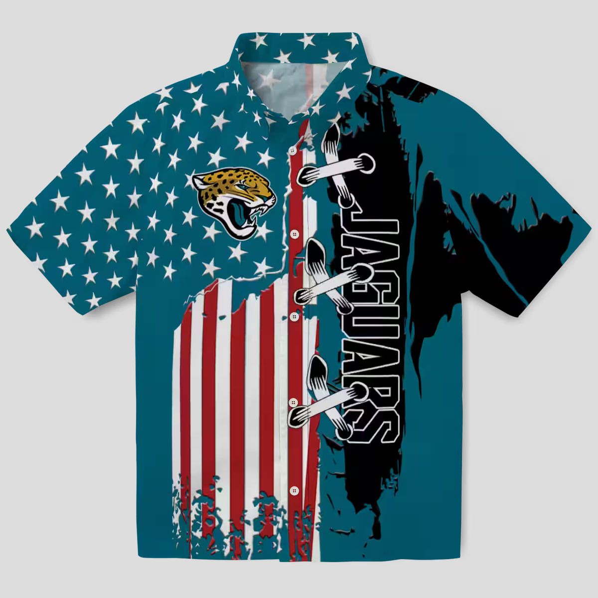 Jacksonville Jaguars Stitched Flag Hawaiian Shirt, Teal Tropical NFL Fan Apparel