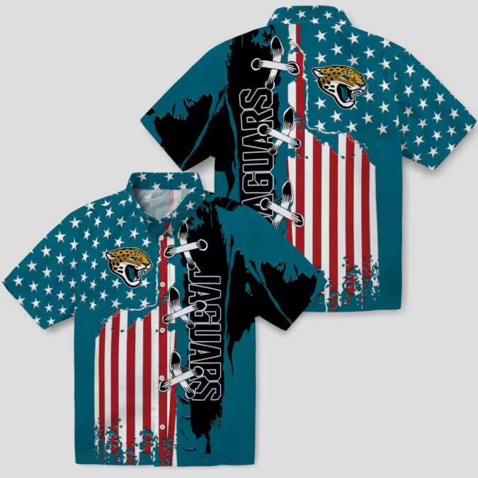 Jacksonville Jaguars Stitched Flag Hawaiian Shirt, Teal Tropical NFL Fan Apparel