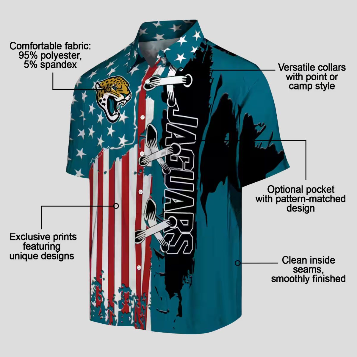 Jacksonville Jaguars Stitched Flag Hawaiian Shirt, Teal Tropical NFL Fan Apparel