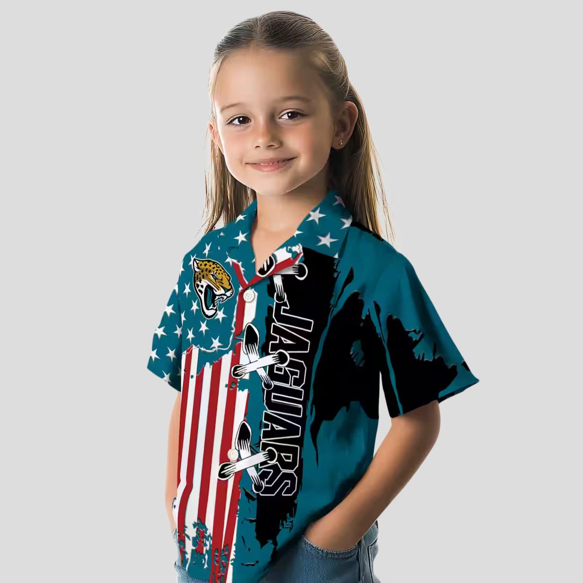 Jacksonville Jaguars Stitched Flag Hawaiian Shirt, Teal Tropical NFL Fan Apparel