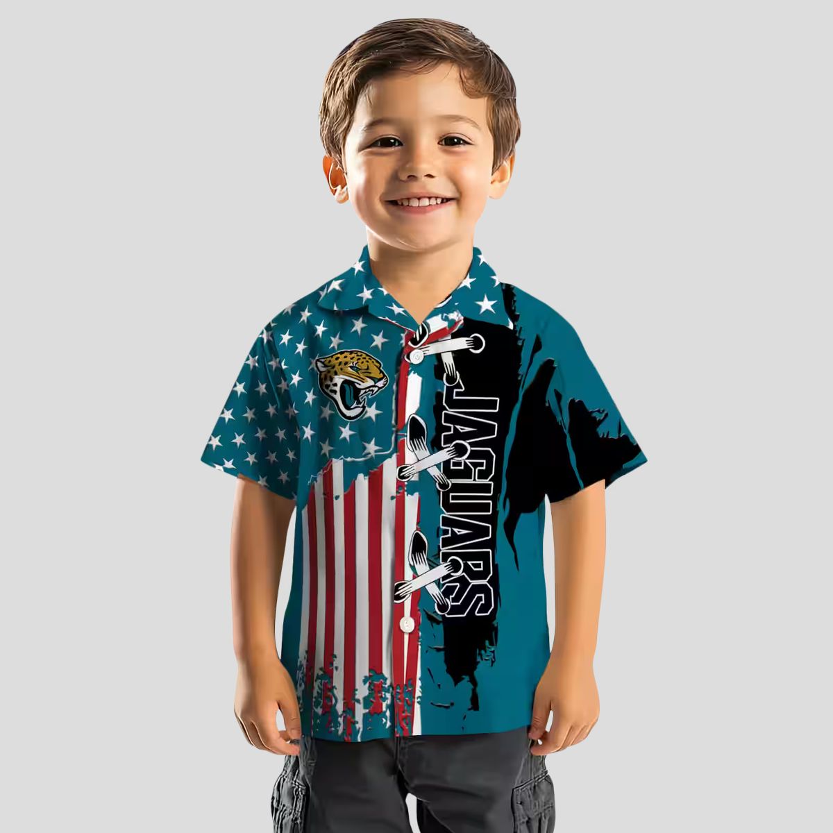Jacksonville Jaguars Stitched Flag Hawaiian Shirt, Teal Tropical NFL Fan Apparel