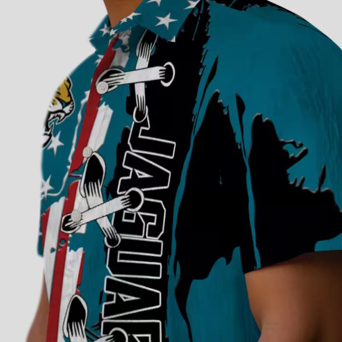 Jacksonville Jaguars Stitched Flag Hawaiian Shirt, Teal Tropical NFL Fan Apparel
