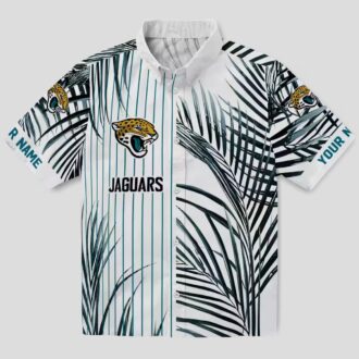 Jacksonville Jaguars Summer Hawaiian Shirt – Teal, Black & White Palm Stripes
