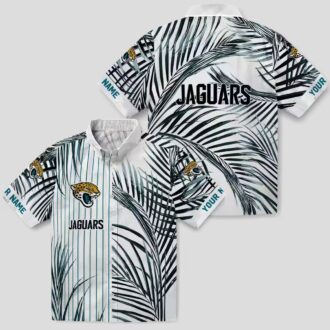 Jacksonville Jaguars Summer Hawaiian Shirt – Teal, Black & White Palm Stripes