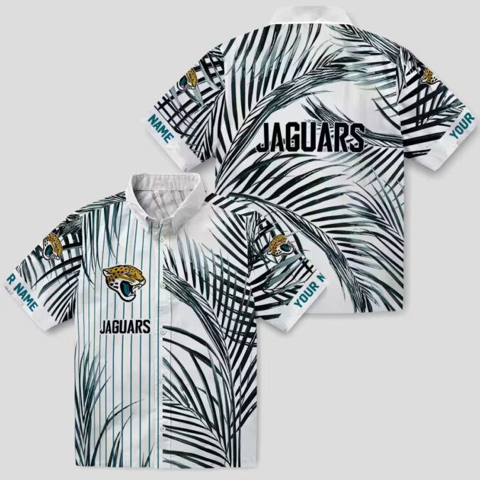 Jacksonville Jaguars Summer Hawaiian Shirt – Teal, Black & White Palm Stripes