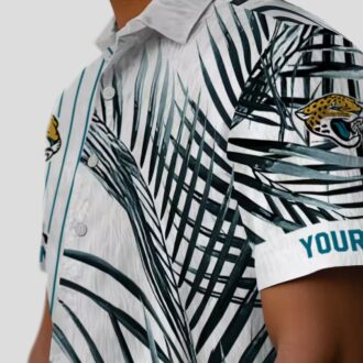 Jacksonville Jaguars Summer Hawaiian Shirt – Teal, Black & White Palm Stripes