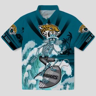 Jacksonville Jaguars Surfing Skeleton Teal Hawaiian Shirt, Custom NFL Apparel for Fans