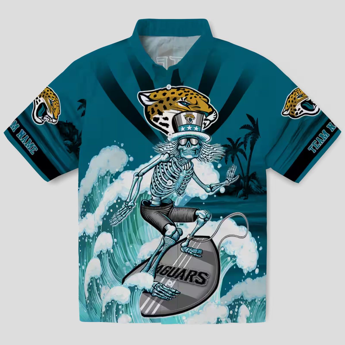 Jacksonville Jaguars Surfing Skeleton Teal Hawaiian Shirt, Custom NFL Apparel for Fans
