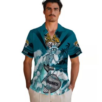 Jacksonville Jaguars Surfing Skeleton Teal Hawaiian Shirt, Custom NFL Apparel for Fans