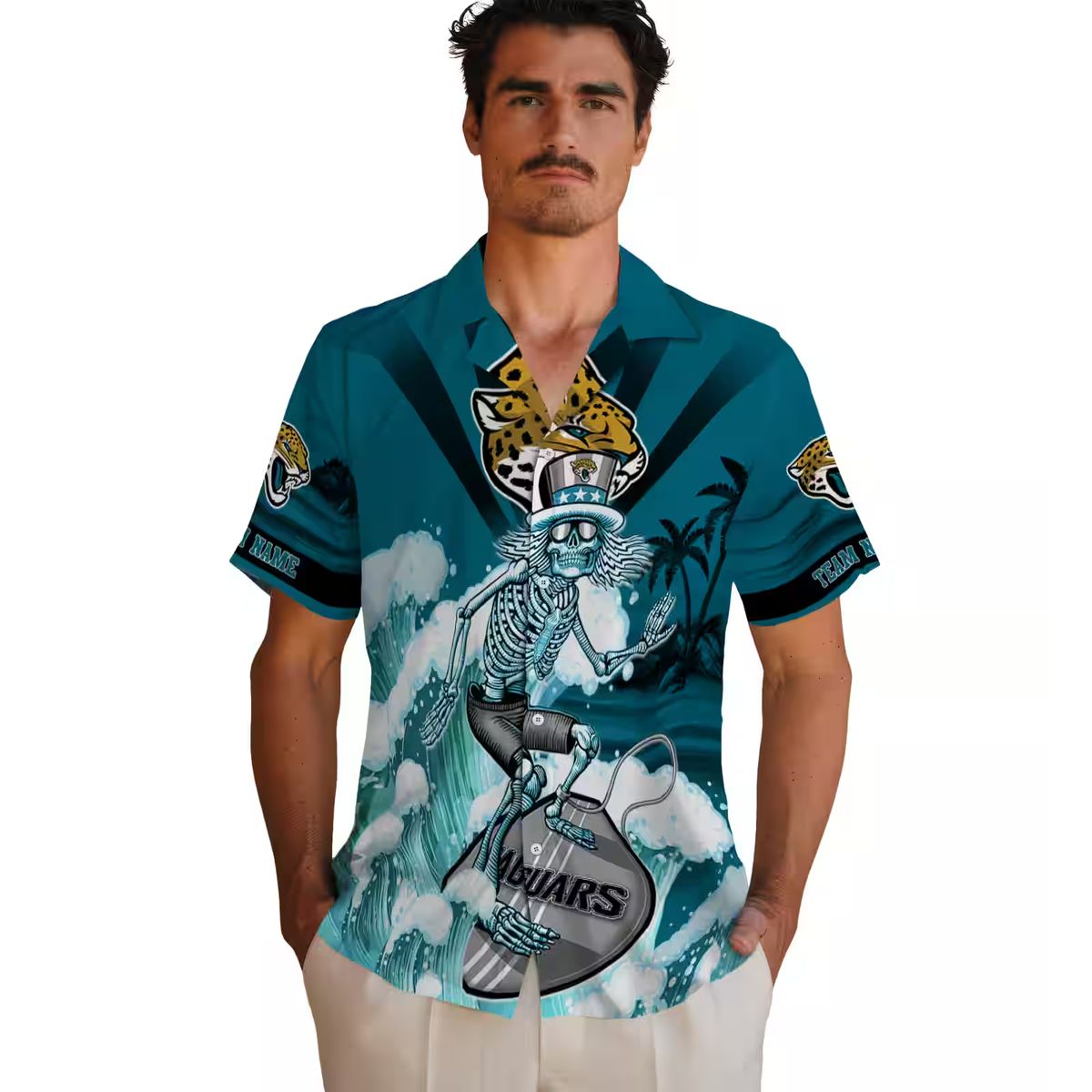 Jacksonville Jaguars Surfing Skeleton Teal Hawaiian Shirt, Custom NFL Apparel for Fans