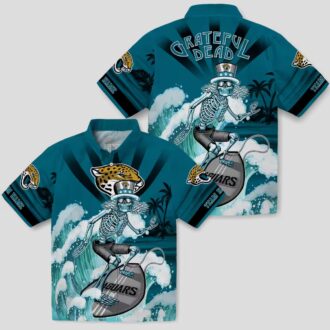 Jacksonville Jaguars Surfing Skeleton Teal Hawaiian Shirt, Custom NFL Apparel for Fans
