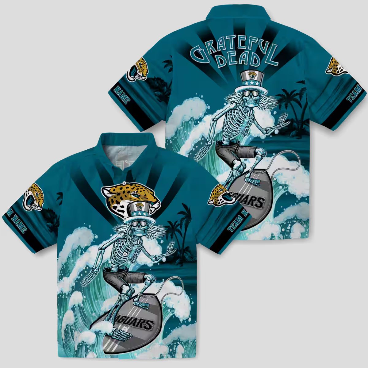 Jacksonville Jaguars Surfing Skeleton Teal Hawaiian Shirt, Custom NFL Apparel for Fans