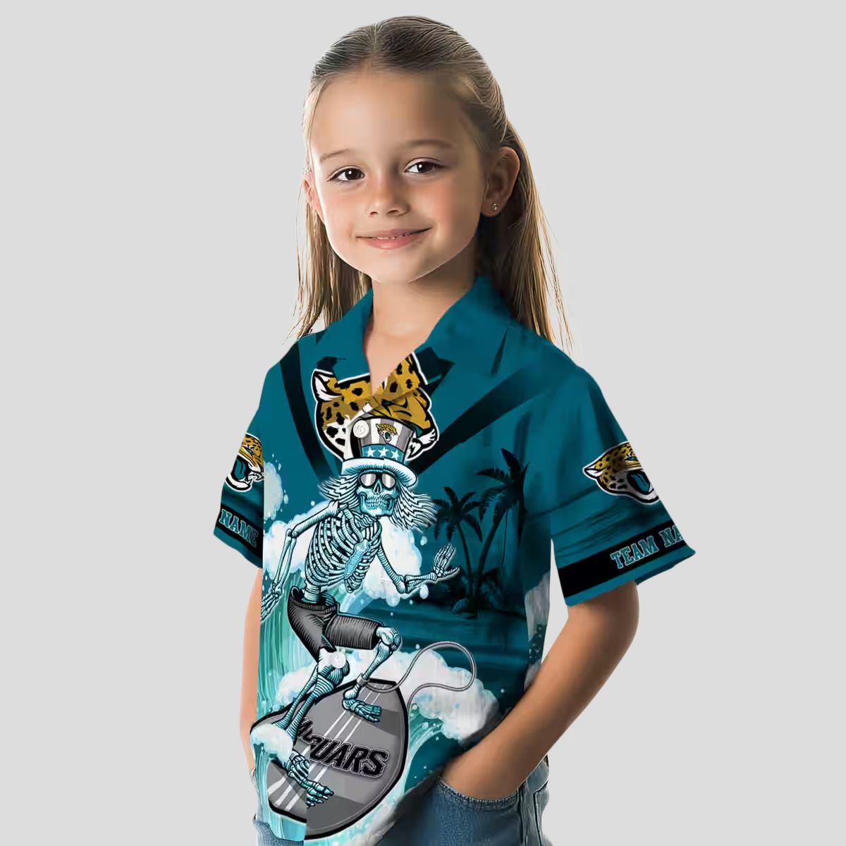 Jacksonville Jaguars Surfing Skeleton Teal Hawaiian Shirt, Custom NFL Apparel for Fans