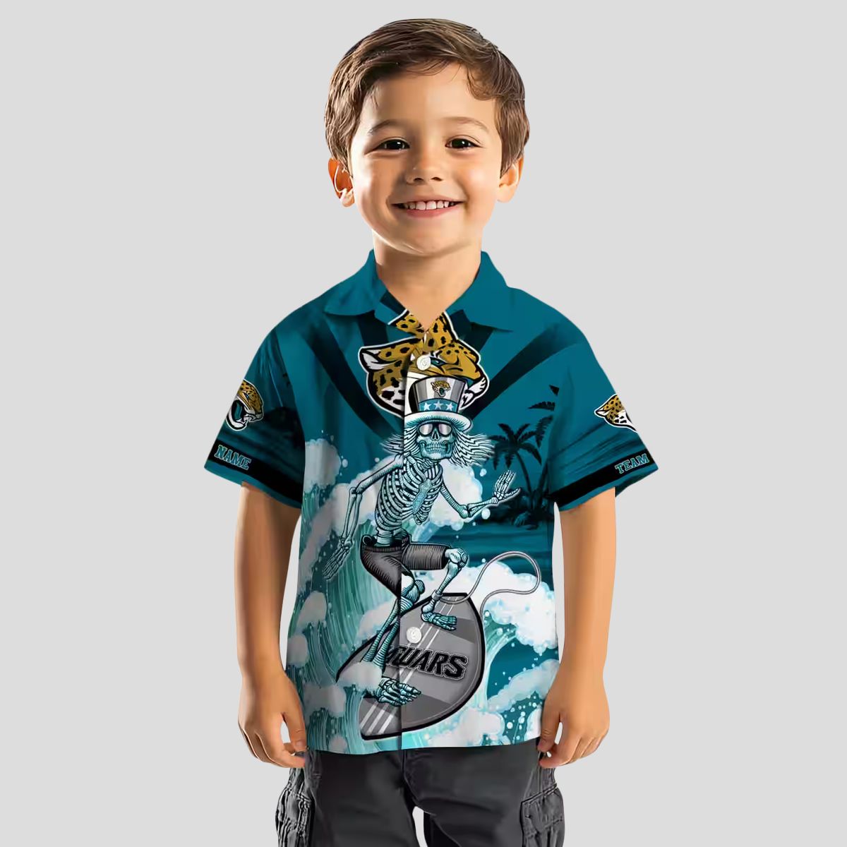 Jacksonville Jaguars Surfing Skeleton Teal Hawaiian Shirt, Custom NFL Apparel for Fans