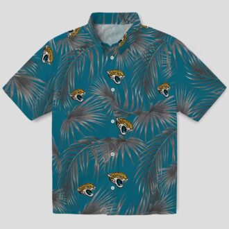 Jacksonville Jaguars Teal Aloha Shirt, Leafy Palms Hawaiian Beach Shirt