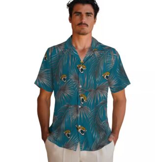 Jacksonville Jaguars Teal Aloha Shirt, Leafy Palms Hawaiian Beach Shirt