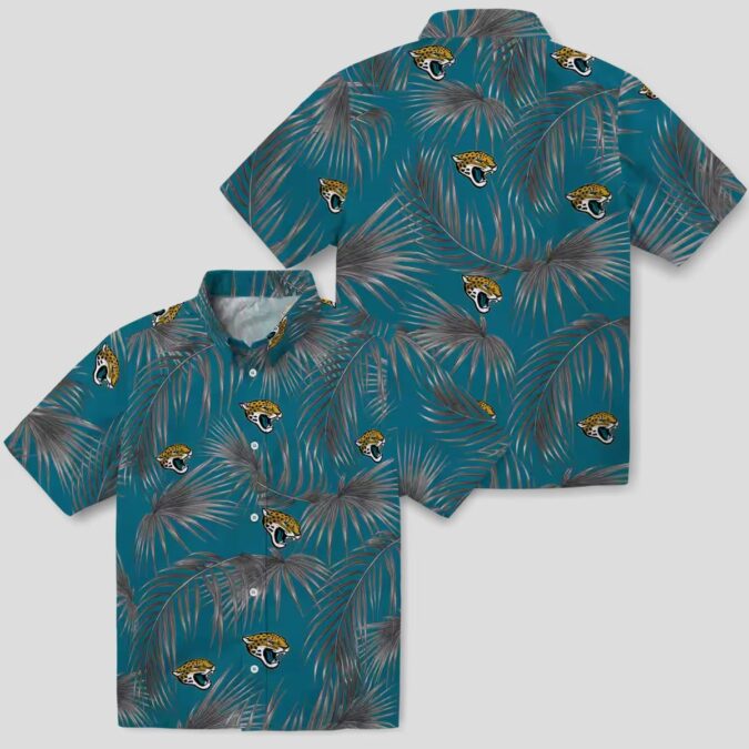 Jacksonville Jaguars Teal Aloha Shirt, Leafy Palms Hawaiian Beach Shirt