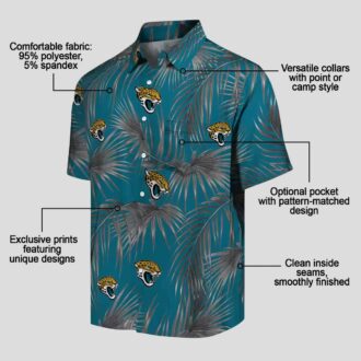 Jacksonville Jaguars Teal Aloha Shirt, Leafy Palms Hawaiian Beach Shirt
