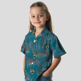 Jacksonville Jaguars Teal Aloha Shirt, Leafy Palms Hawaiian Beach Shirt