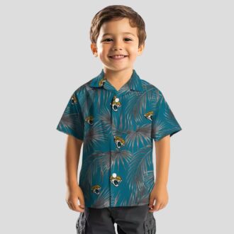 Jacksonville Jaguars Teal Aloha Shirt, Leafy Palms Hawaiian Beach Shirt