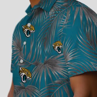 Jacksonville Jaguars Teal Aloha Shirt, Leafy Palms Hawaiian Beach Shirt