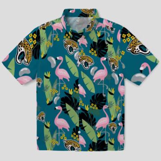 Jacksonville Jaguars Teal Flamingo Hawaiian Shirt, Tropical Palm Leaves NFL Apparel