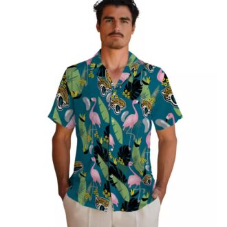 Jacksonville Jaguars Teal Flamingo Hawaiian Shirt, Tropical Palm Leaves NFL Apparel