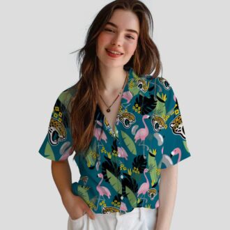 Jacksonville Jaguars Teal Flamingo Hawaiian Shirt, Tropical Palm Leaves NFL Apparel