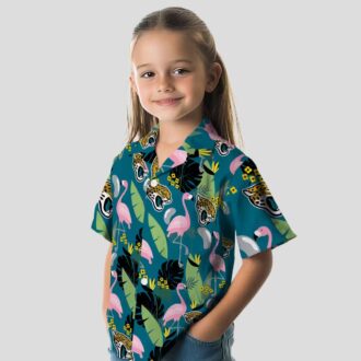 Jacksonville Jaguars Teal Flamingo Hawaiian Shirt, Tropical Palm Leaves NFL Apparel