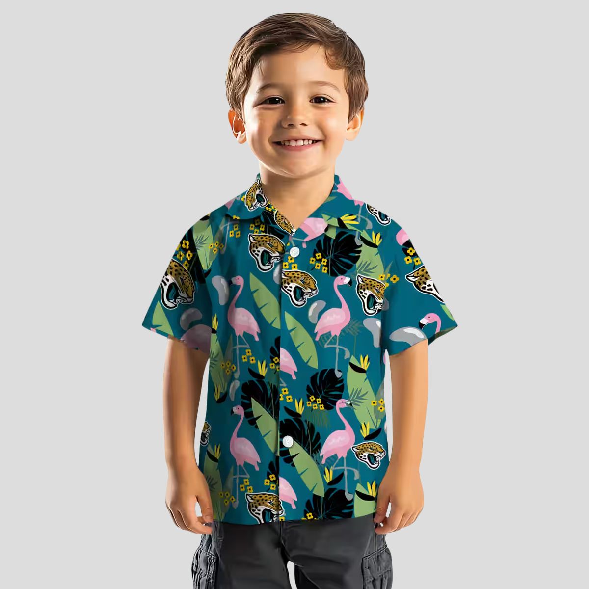Jacksonville Jaguars Teal Flamingo Hawaiian Shirt, Tropical Palm Leaves NFL Apparel
