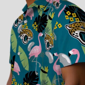 Jacksonville Jaguars Teal Flamingo Hawaiian Shirt, Tropical Palm Leaves NFL Apparel