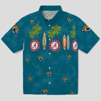 Jacksonville Jaguars Teal Hawaiian Shirt, Surfboard & Palm Tropical NFL Gear