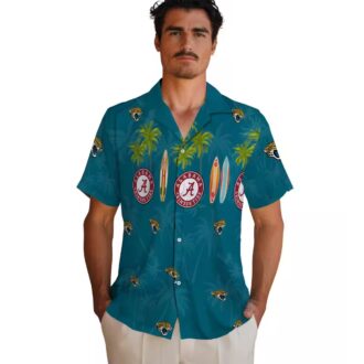 Jacksonville Jaguars Teal Hawaiian Shirt, Surfboard & Palm Tropical NFL Gear