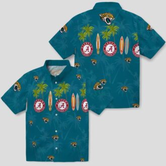 Jacksonville Jaguars Teal Hawaiian Shirt, Surfboard & Palm Tropical NFL Gear